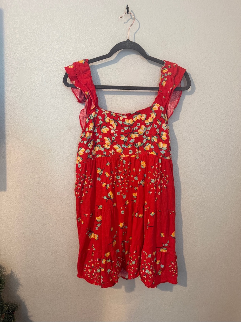 LC Lauren Conrad Red Mini Dress with Yellow Lemon Print